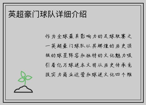 英超豪门球队详细介绍